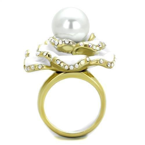 Anillos Para Mujer Color Oro de 316L Acero Inoxidable con Perla Blanca TK1847 - Jewelry Store by Erik Rayo