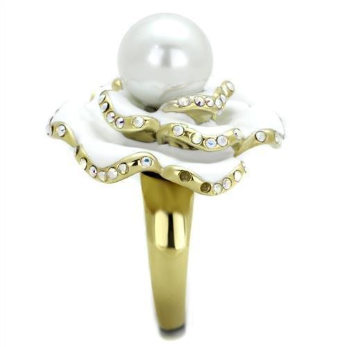 Anillos Para Mujer Color Oro de 316L Acero Inoxidable con Perla Blanca TK1847 - Jewelry Store by Erik Rayo