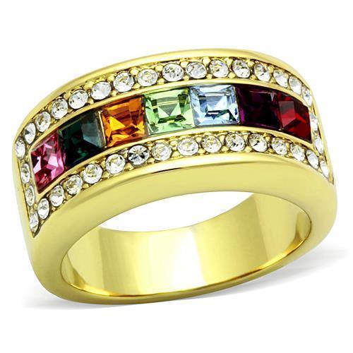 Anillos Para Mujer Color Oro de 316L Acero Inoxidable con Piedra Crystal en Multicolor Bilah - Jewelry Store by Erik Rayo
