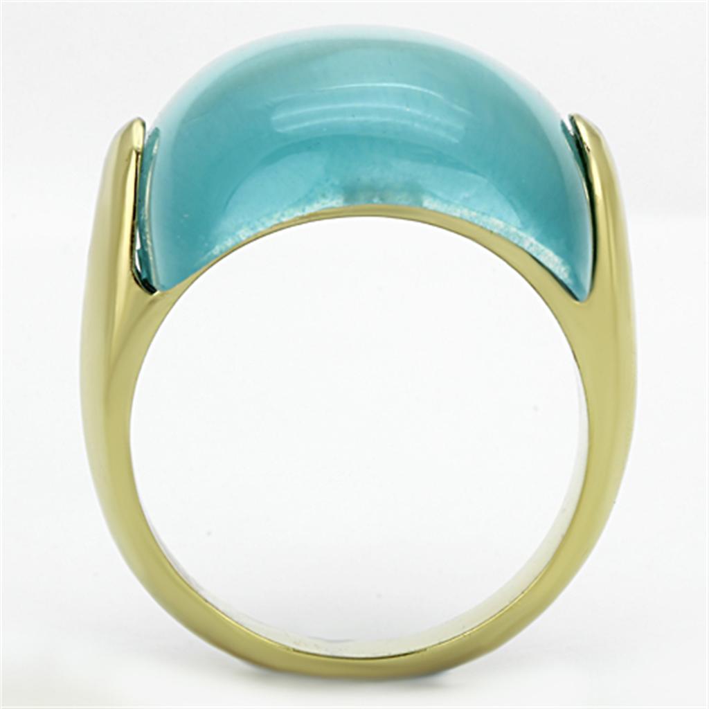 Anillos Para Mujer Color Oro de 316L Acero Inoxidable Ojo de Gato Color Azul Mar Hodiah - Jewelry Store by Erik Rayo