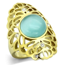 Load image into Gallery viewer, Anillos Para Mujer Color Oro de 316L Acero Inoxidable Ojo de Gato Zafiro Luz Prisca - Jewelry Store by Erik Rayo
