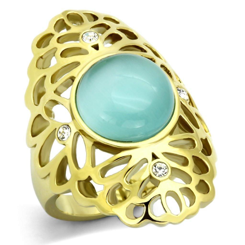 Anillos Para Mujer Color Oro de 316L Acero Inoxidable Ojo de Gato Zafiro Luz Prisca - Jewelry Store by Erik Rayo