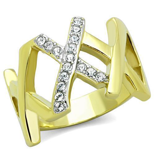 Anillos Para Mujer Color Oro Dos Tonos de 316L Acero Inoxidable con Diamante Zirconia Cubica TK1560 - Jewelry Store by Erik Rayo