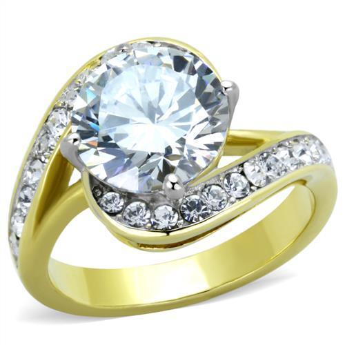 Anillos Para Mujer Color Oro Dos Tonos de 316L Acero Inoxidable con Diamante Zirconia Cubica TK1911 - Jewelry Store by Erik Rayo