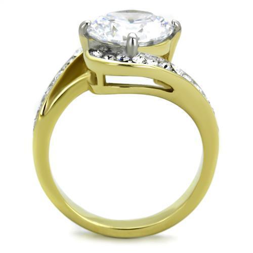 Anillos Para Mujer Color Oro Dos Tonos de 316L Acero Inoxidable con Diamante Zirconia Cubica TK1911 - Jewelry Store by Erik Rayo