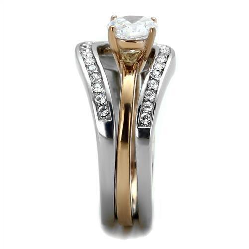 Anillos Para Mujer Color Oro Dos Tonos de 316L Acero Inoxidable con Diamante Zirconia Cubica TK2032 - Jewelry Store by Erik Rayo