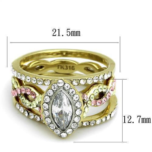 Anillos Para Mujer Color Oro Dos Tonos de 316L Acero Inoxidable con Diamante Zirconia Cubica TK2129 - Jewelry Store by Erik Rayo