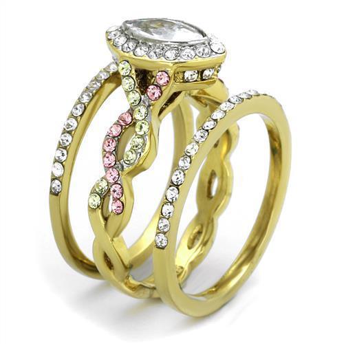 Anillos Para Mujer Color Oro Dos Tonos de 316L Acero Inoxidable con Diamante Zirconia Cubica TK2129 - Jewelry Store by Erik Rayo