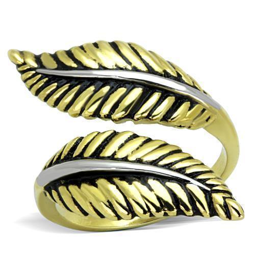 Anillos Para Mujer Color Oro Dos Tonos de 316L Acero Inoxidable con Epoxi en Jet TK1707 - Jewelry Store by Erik Rayo