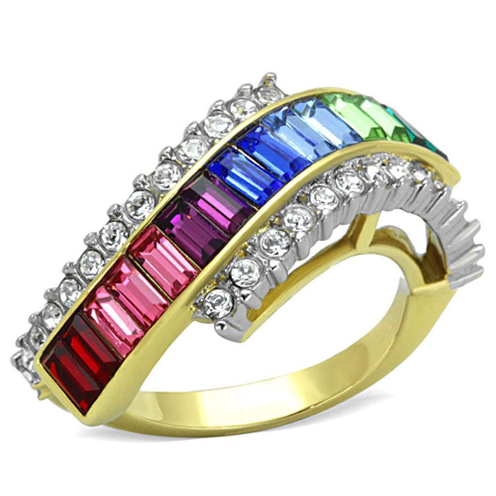 Anillos Para Mujer Color Oro Dos Tonos de 316L Acero Inoxidable con Piedra Crystal en Multicolor TK1575 - Jewelry Store by Erik Rayo
