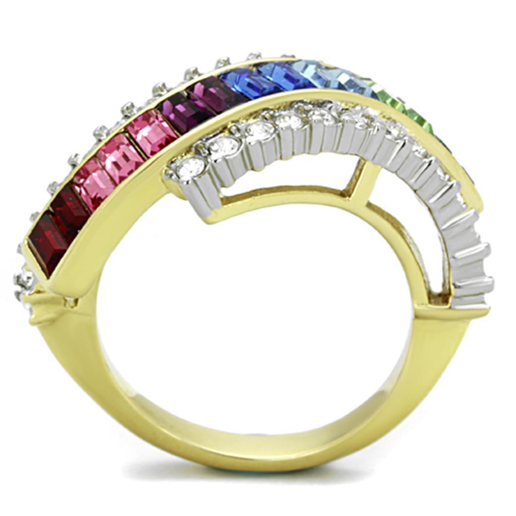 Anillos Para Mujer Color Oro Dos Tonos de 316L Acero Inoxidable con Piedra Crystal en Multicolor TK1575 - Jewelry Store by Erik Rayo