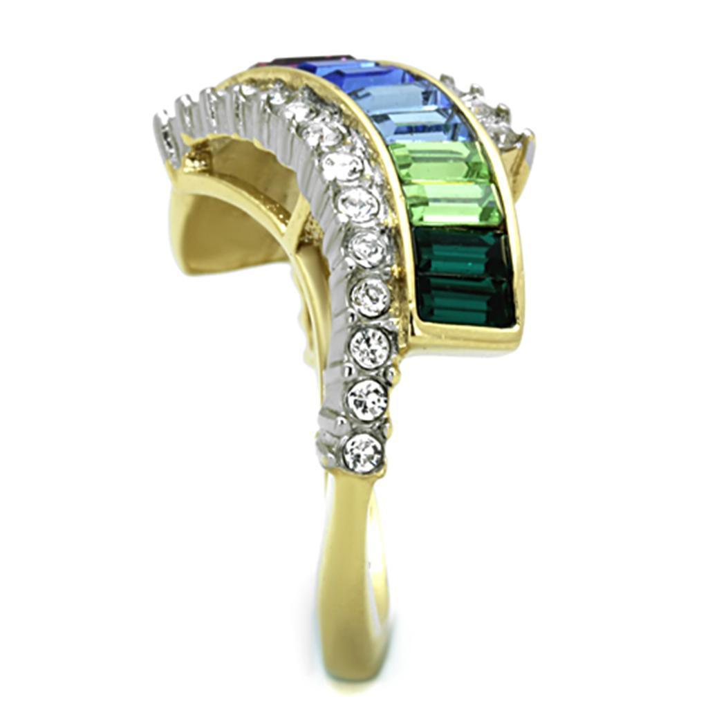 Anillos Para Mujer Color Oro Dos Tonos de 316L Acero Inoxidable con Piedra Crystal en Multicolor TK1575 - Jewelry Store by Erik Rayo