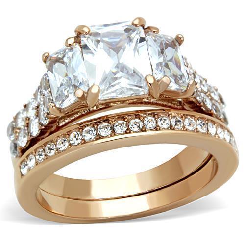 Anillos Para Mujer Color Oro Rojo de 316L Acero Inoxidable con Diamante Zirconia Cubica Lugo - Jewelry Store by Erik Rayo