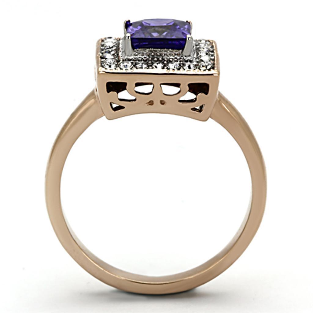 Anillos Para Mujer Color Oro Rojo de 316L Acero Inoxidable con Diamante Zirconia Cubica Tanzanita TK1162 - Jewelry Store by Erik Rayo
