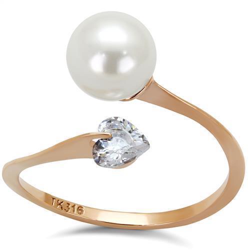Anillos Para Mujer Color Oro Rojo de 316L Acero Inoxidable con Perla Blanca Sarno - Jewelry Store by Erik Rayo