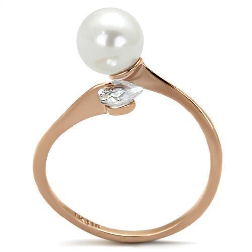 Anillos Para Mujer Color Oro Rojo de 316L Acero Inoxidable con Perla Blanca Sarno - Jewelry Store by Erik Rayo