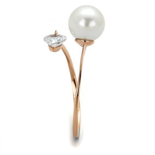 Anillos Para Mujer Color Oro Rojo de 316L Acero Inoxidable con Perla Blanca Sarno - Jewelry Store by Erik Rayo