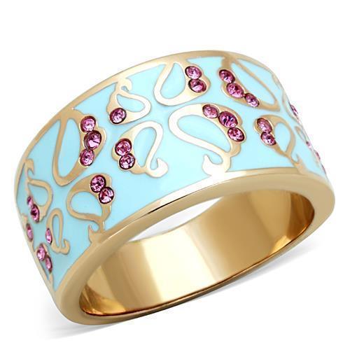 Anillos Para Mujer Color Oro Rojo de 316L Acero Inoxidable con Piedra Crystal Color Rosa Modena - Jewelry Store by Erik Rayo