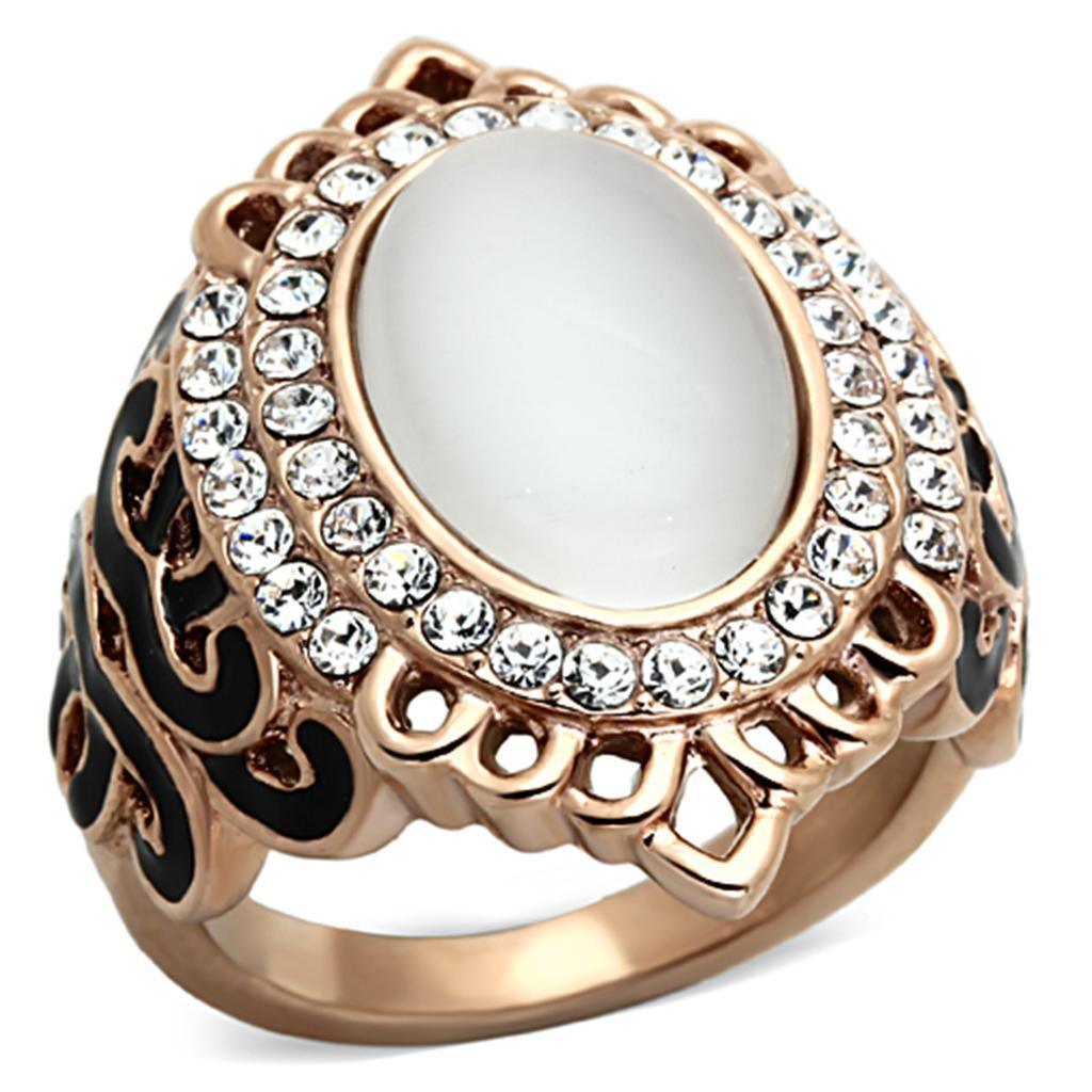 Anillos Para Mujer Color Oro Rojo de 316L Acero Inoxidable Ojo de Gato in White Rieti - Jewelry Store by Erik Rayo