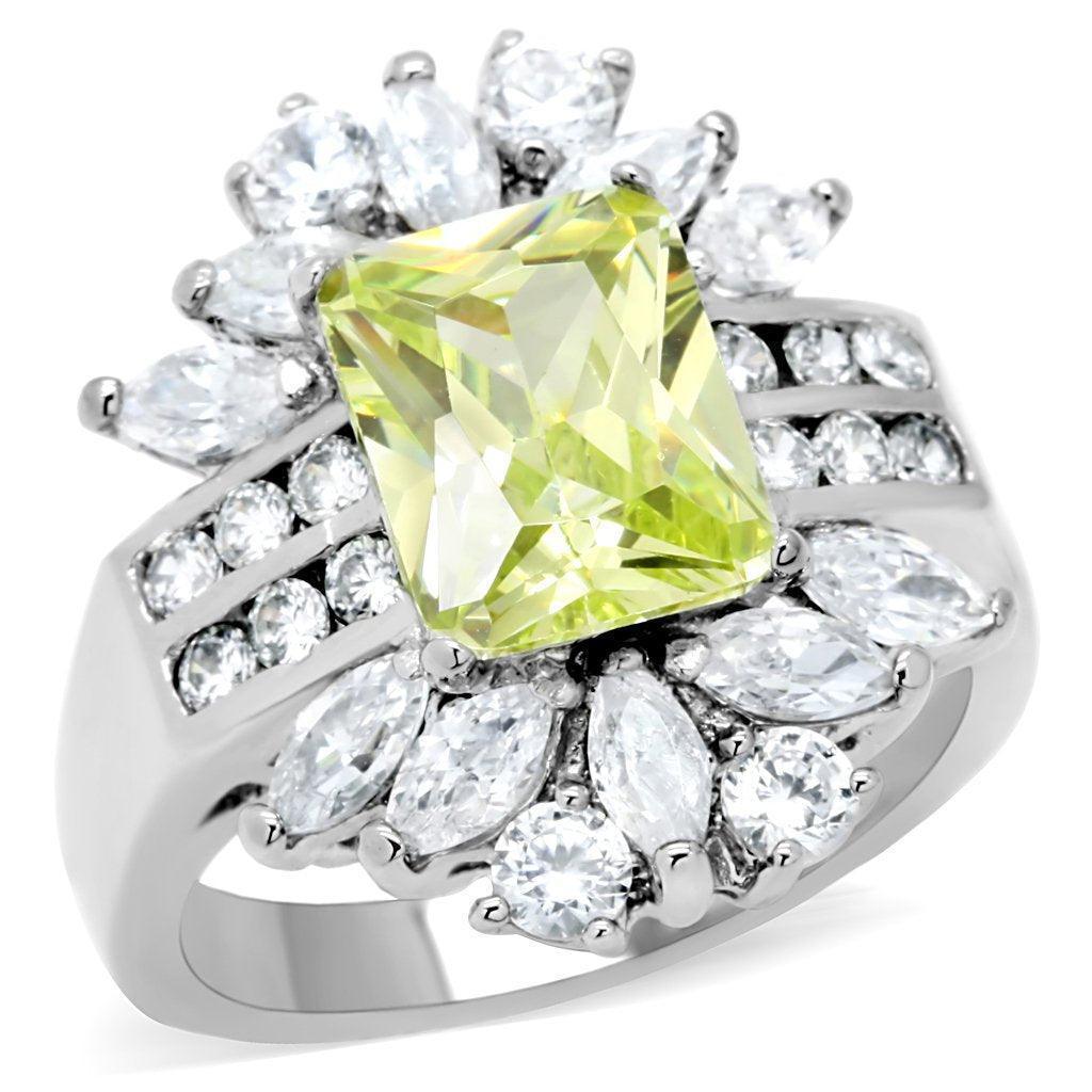Anillos Para Mujer Color Plata de 316L Acero Inoxidable con Diamante Zirconia Cubica Color Verde Manzana - Jewelry Store by Erik Rayo