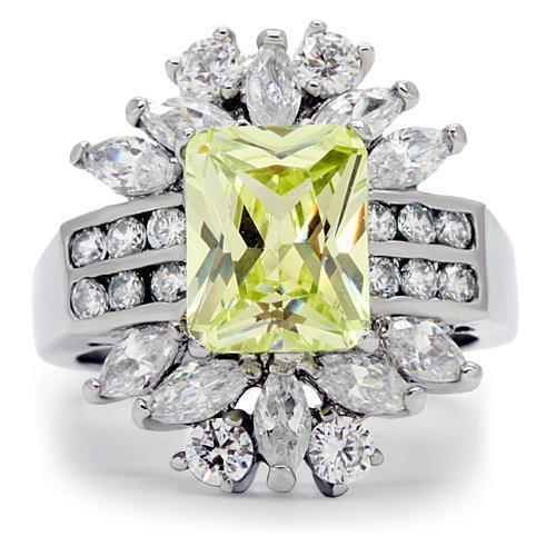 Anillos Para Mujer Color Plata de 316L Acero Inoxidable con Diamante Zirconia Cubica Color Verde Manzana - Jewelry Store by Erik Rayo