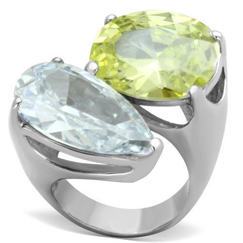 Anillos Para Mujer Color Plata de 316L Acero Inoxidable con Diamante Zirconia Cubica Color Verde Manzana TK1424 - Jewelry Store by Erik Rayo
