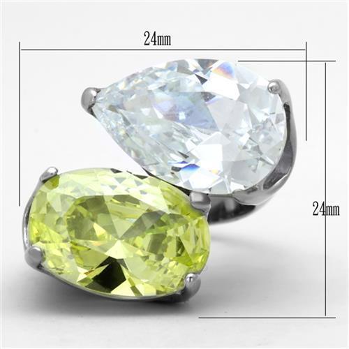 Anillos Para Mujer Color Plata de 316L Acero Inoxidable con Diamante Zirconia Cubica Color Verde Manzana TK1424 - Jewelry Store by Erik Rayo
