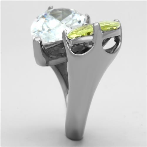 Anillos Para Mujer Color Plata de 316L Acero Inoxidable con Diamante Zirconia Cubica Color Verde Manzana TK1424 - Jewelry Store by Erik Rayo