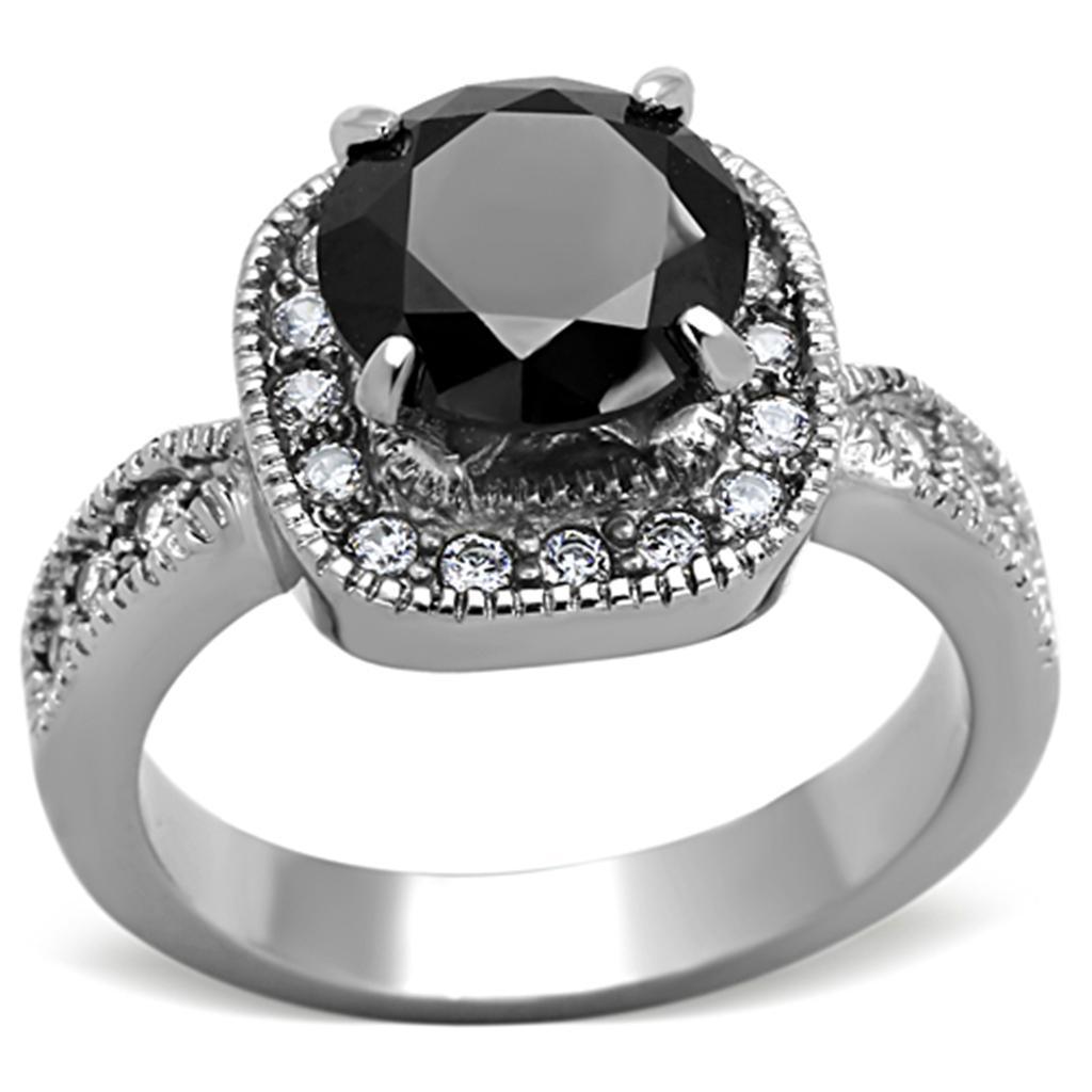 Anillos Para Mujer Color Plata de 316L Acero Inoxidable con Diamante Zirconia Cubica Diamante Negro TK1322 - Jewelry Store by Erik Rayo