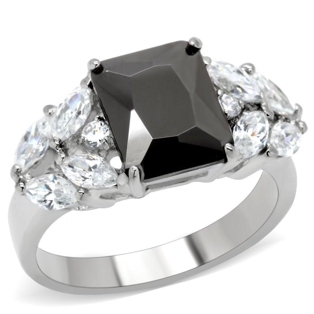 Anillos Para Mujer Color Plata de 316L Acero Inoxidable con Diamante Zirconia Cubica Jet - Jewelry Store by Erik Rayo