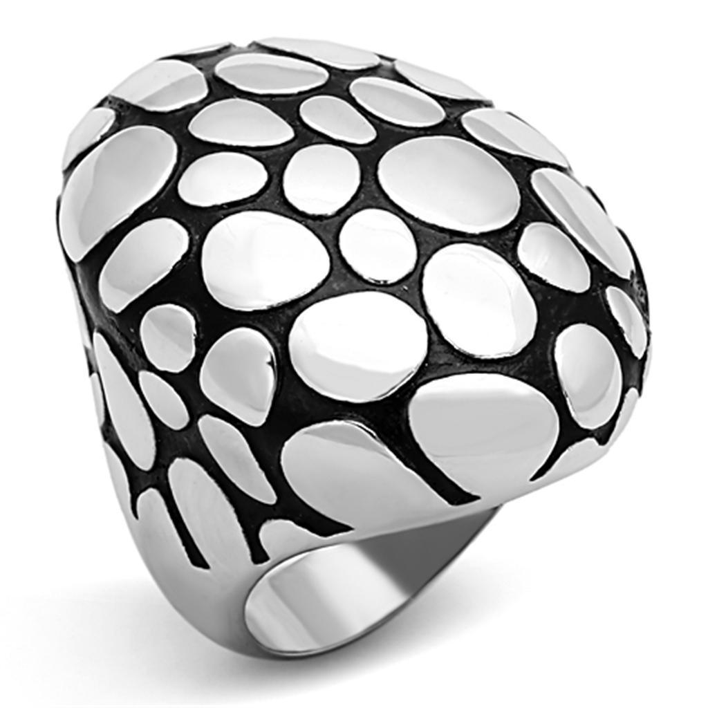 Anillos Para Mujer Color Plata de 316L Acero Inoxidable con Epoxi en Jet TK1208 - Jewelry Store by Erik Rayo