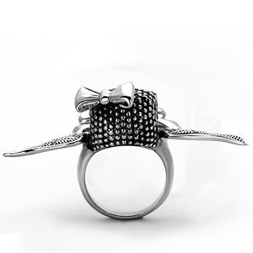 Anillos Para Mujer Color Plata de 316L Acero Inoxidable con Epoxi en Jet TK1314 - Jewelry Store by Erik Rayo