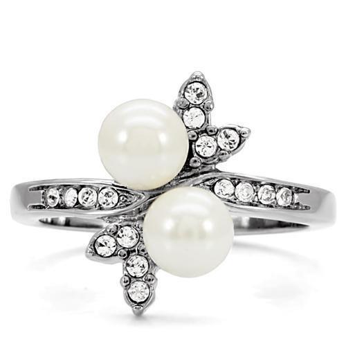 Anillos Para Mujer Color Plata de 316L Acero Inoxidable con Perla Blanca TK116 - Jewelry Store by Erik Rayo