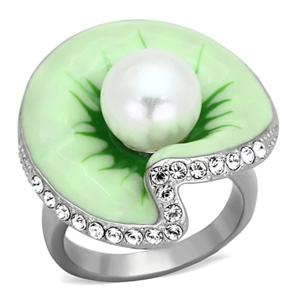 Anillos Para Mujer Color Plata de 316L Acero Inoxidable con Perla Blanca TK1171 - Jewelry Store by Erik Rayo