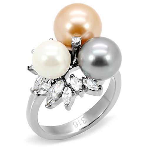 Anillos Para Mujer Color Plata de 316L Acero Inoxidable con Perla Multicolor TK114 - Jewelry Store by Erik Rayo