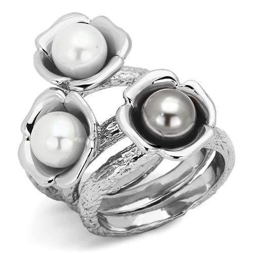 Anillos Para Mujer Color Plata de 316L Acero Inoxidable con Perla Multicolor TK1449 - Jewelry Store by Erik Rayo