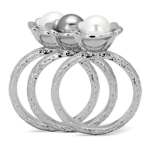 Anillos Para Mujer Color Plata de 316L Acero Inoxidable con Perla Multicolor TK1449 - Jewelry Store by Erik Rayo