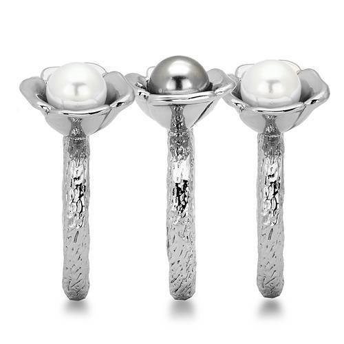 Anillos Para Mujer Color Plata de 316L Acero Inoxidable con Perla Multicolor TK1449 - Jewelry Store by Erik Rayo
