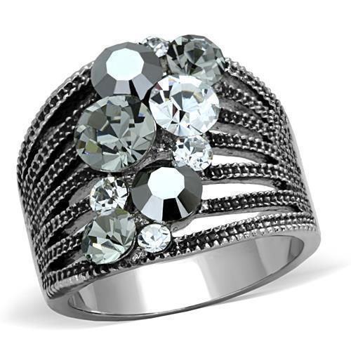 Anillos Para Mujer Color Plata de 316L Acero Inoxidable con Piedra Crystal Diamante Negro - Jewelry Store by Erik Rayo