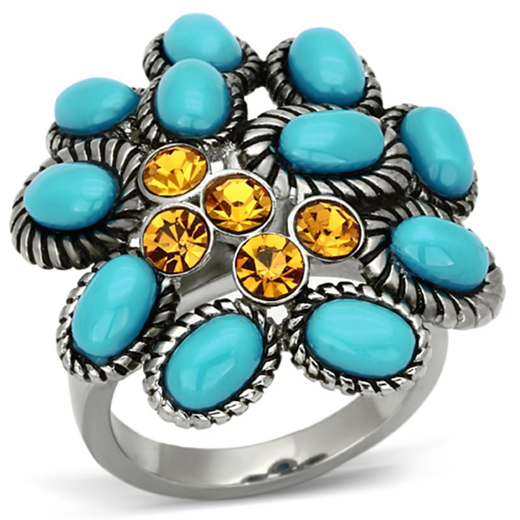 Anillos Para Mujer Color Plata de 316L Acero Inoxidable con Piedra Turquesa TK1150 - Jewelry Store by Erik Rayo