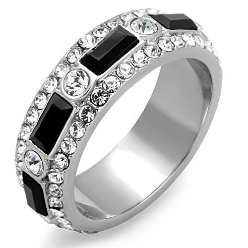 Anillos Para Mujer Color Plata de 316L Acero Inoxidable Piedra Crystal en Jet - Jewelry Store by Erik Rayo