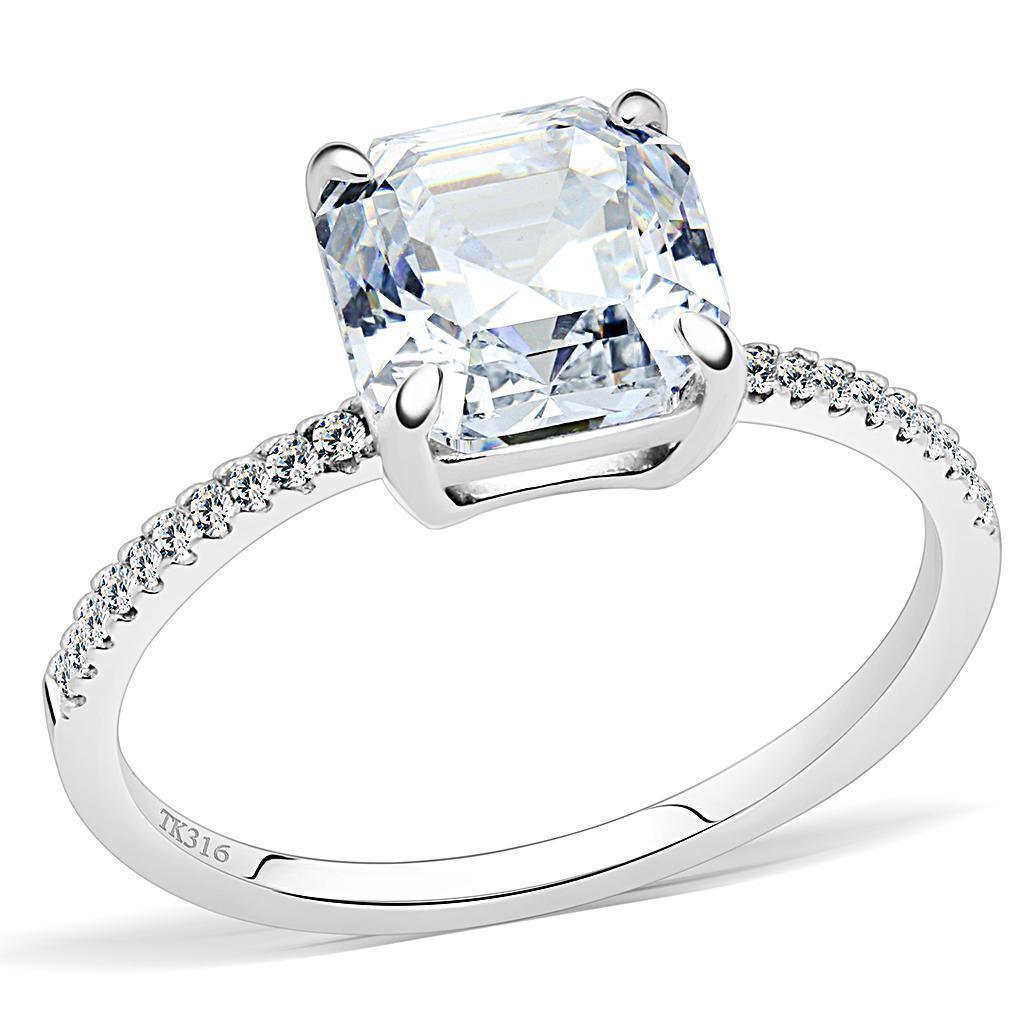 Anillos Para Mujer Color Plata de 316L Acero Inoxidable with Cubic in Clear DA008 - Jewelry Store by Erik Rayo