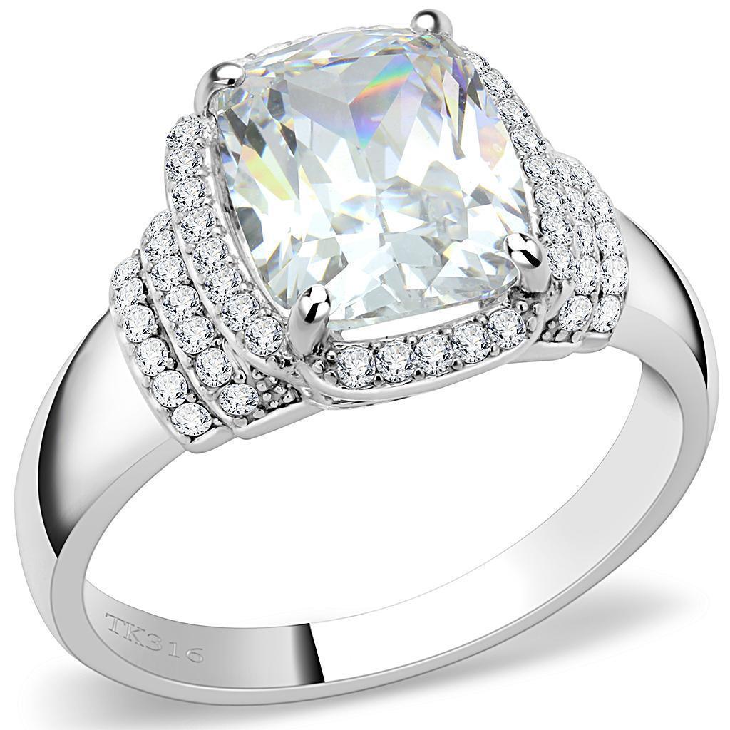 Anillos Para Mujer Color Plata de 316L Acero Inoxidable with Cubic in Clear DA024 - Jewelry Store by Erik Rayo