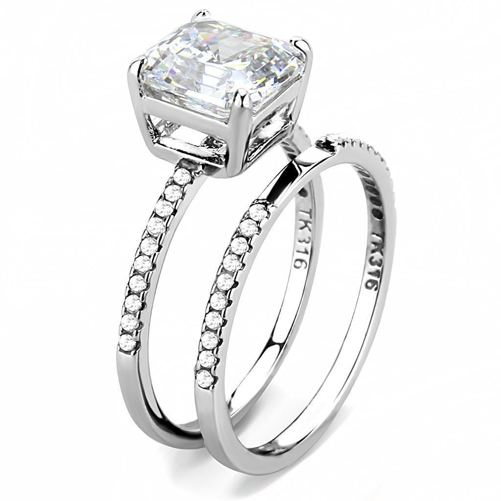 Anillos Para Mujer Color Plata de 316L Acero Inoxidable with Cubic in Clear DA065 - Jewelry Store by Erik Rayo