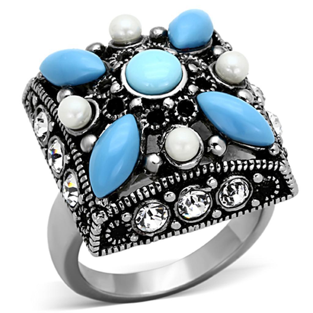 Anillos Para Mujer Color Plata de 316L Acero Inoxidable with Synthetic Turquoise Color Azul Mar TK1309 - Jewelry Store by Erik Rayo