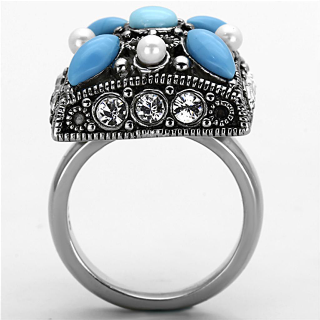 Anillos Para Mujer Color Plata de 316L Acero Inoxidable with Synthetic Turquoise Color Azul Mar TK1309 - Jewelry Store by Erik Rayo