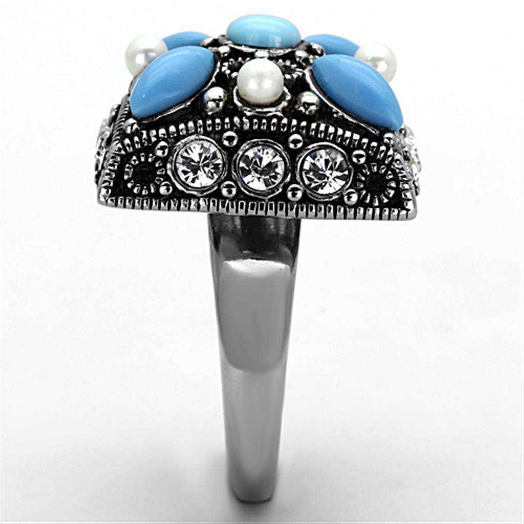 Anillos Para Mujer Color Plata de 316L Acero Inoxidable with Synthetic Turquoise Color Azul Mar TK1309 - Jewelry Store by Erik Rayo
