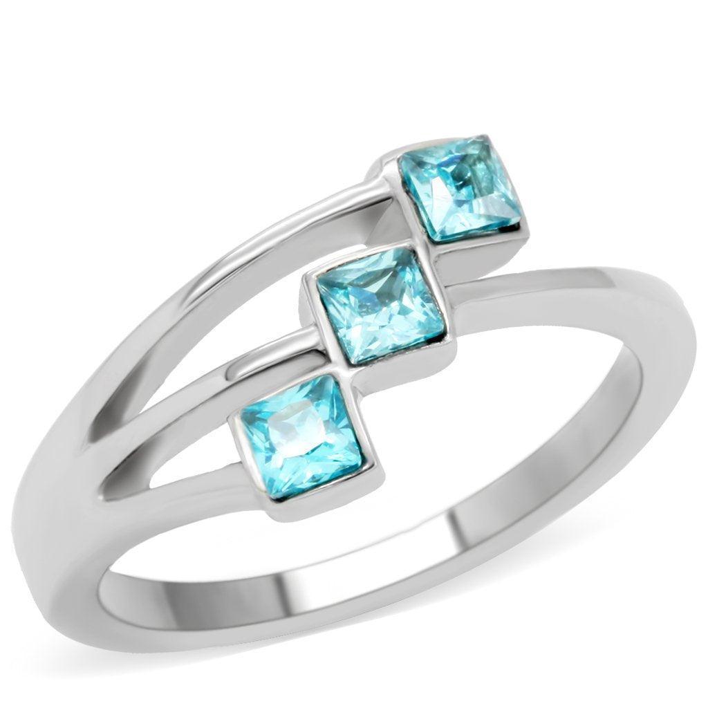 Anillos Para Mujer Color Plata y Aguamarina de 316L Acero Inoxidable Color Azul Mar Molfetta - Jewelry Store by Erik Rayo