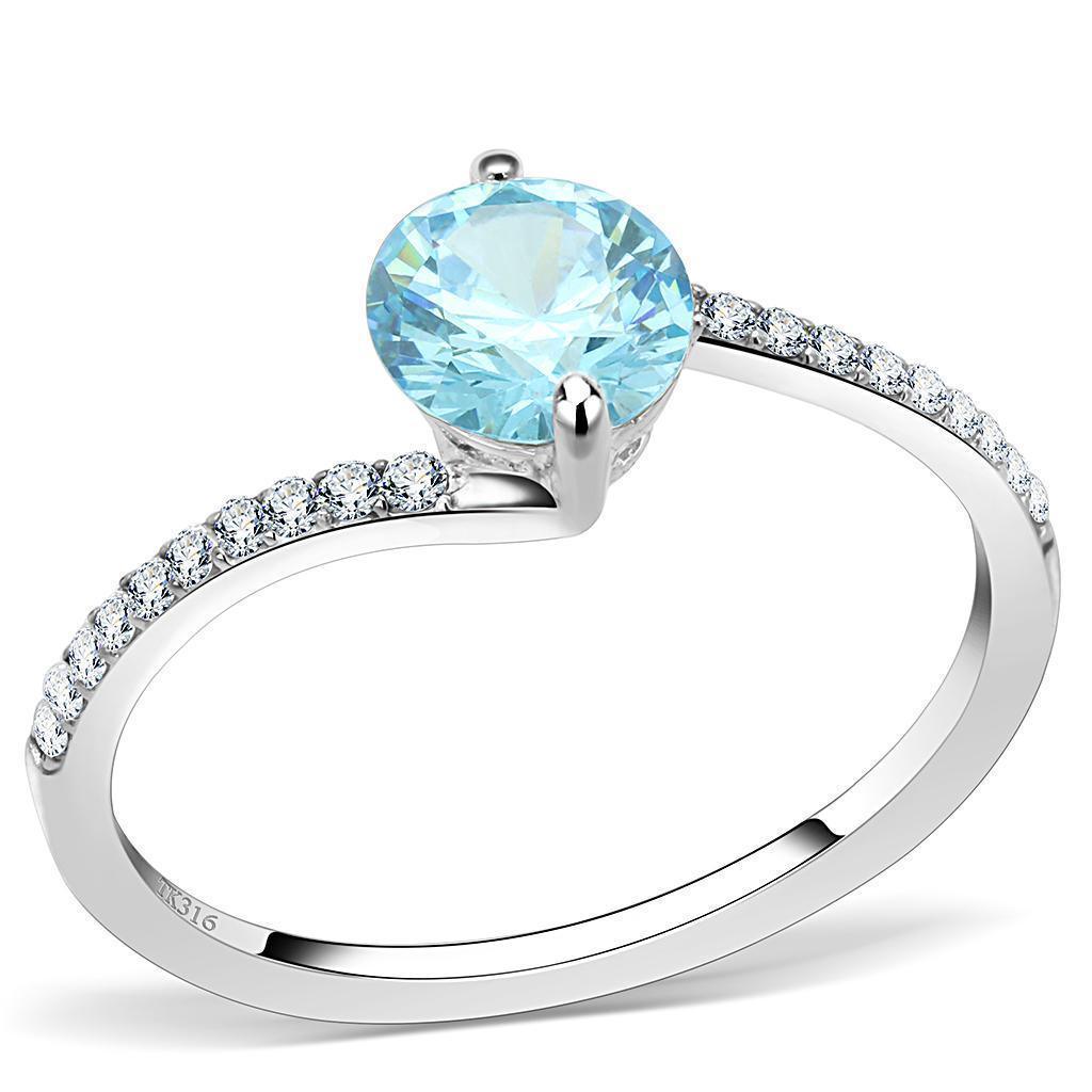 Anillos Para Mujer Color Plata y Aguamarina de 316L Acero Inoxidable con Diamante Zirconia Cubica Azul Mar DA014 - Jewelry Store by Erik Rayo