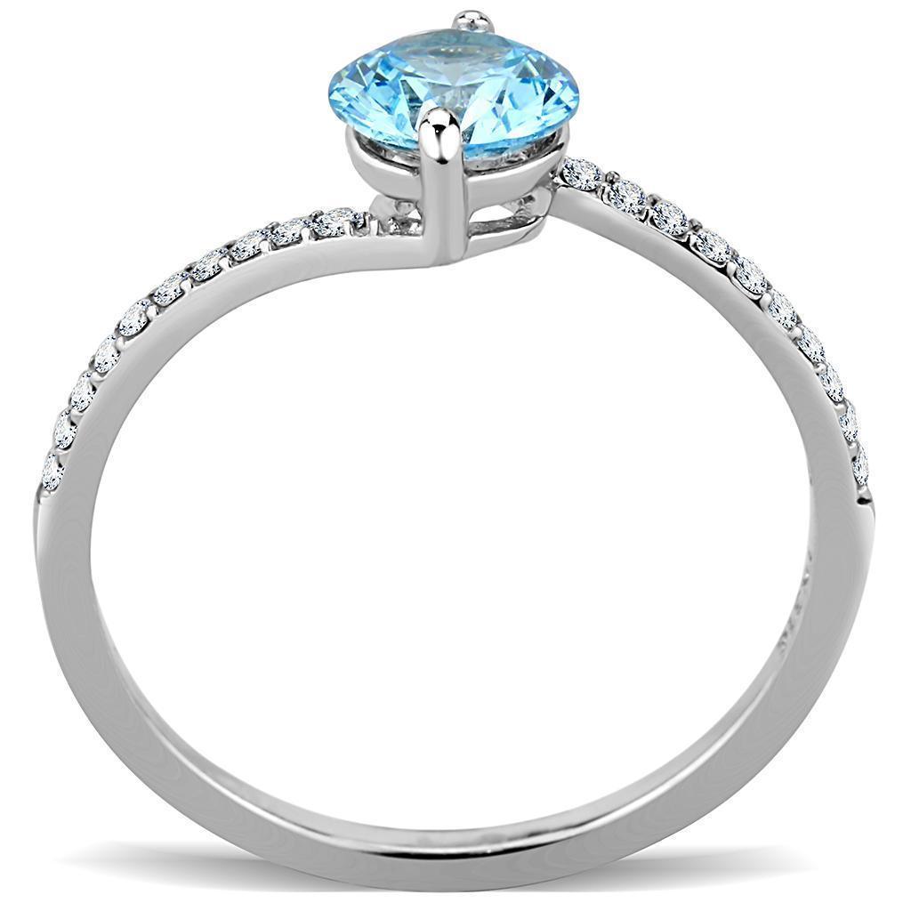 Anillos Para Mujer Color Plata y Aguamarina de 316L Acero Inoxidable con Diamante Zirconia Cubica Azul Mar DA014 - Jewelry Store by Erik Rayo